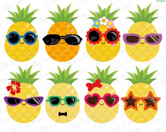 Pineapple Clipart, Cute Pineapple Clip Art , Sunglasses clipart , Summer Clipart, Tropical clipart