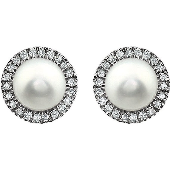 Diamond Halo Pearl Earrings Pearl diamond halo earrings.