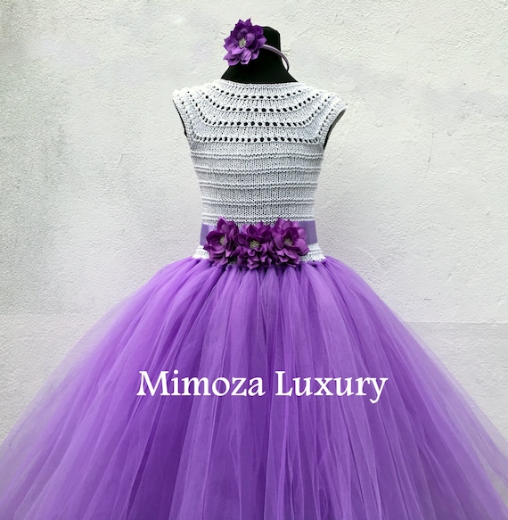 Lilac, Lavender Flower girl dress, tutu dress,bridesmaid dress, princess dress, crochet top tulle dress, hand knit top tutu dress in purple