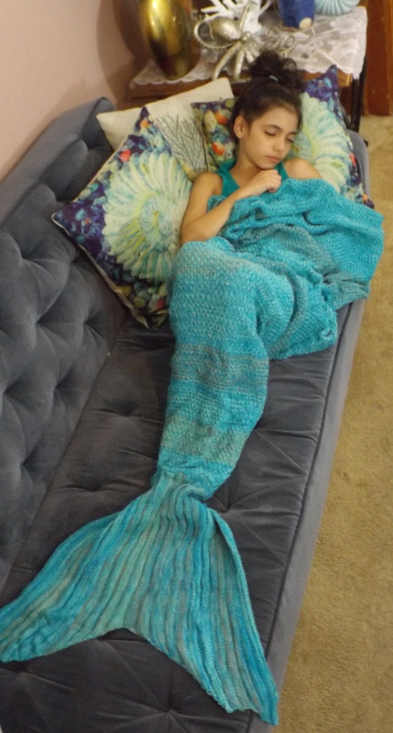 Green teal light blue Mermaid blanket adult mermaid blanket