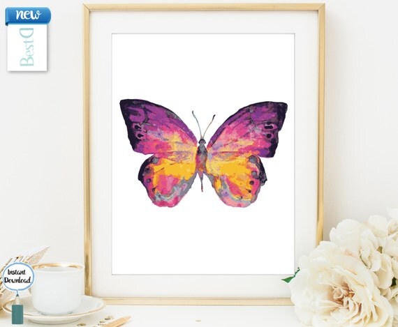 Items similar to Watercolor pink butterfly wall art printable,A3 large ...