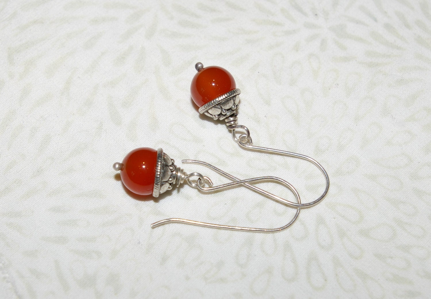 Orange Carnelian Earrings Sterling Silver Gemstone Dangle 2323