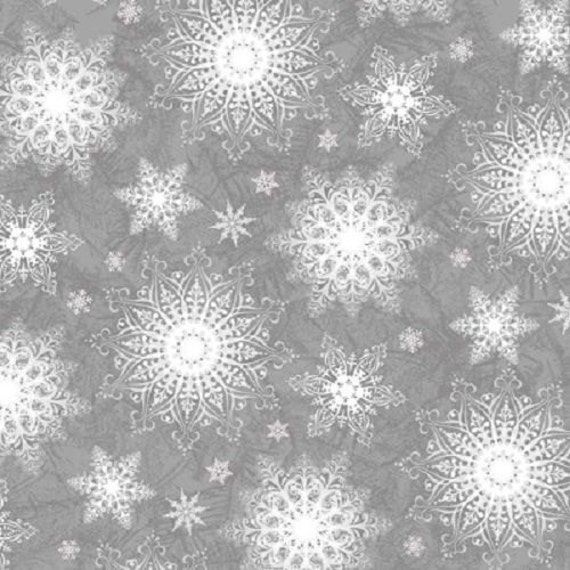 Items similar to Holiday Traditions Snowflake Quilt Fabric Gray Pewter Snowflakes Premium Cotton