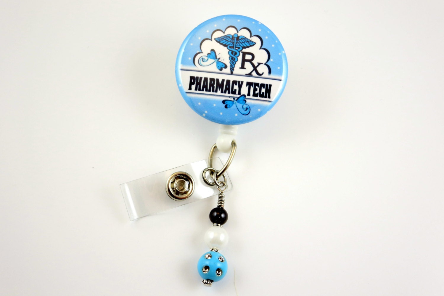 Pharmacy Tech RX Blue Retractable ID Badge Holder Name Badge