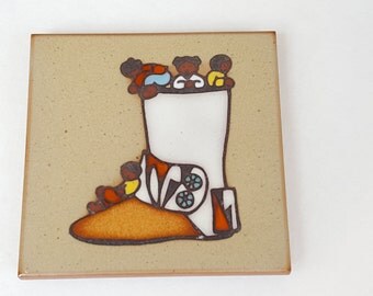 Native American Art Tile~ Cleo Teissedre Designs~Kachina Doll Tile~4" Kiln Fired Pottery Tile~Vintage Trivet~Southwestern Decor~Wall Hanging