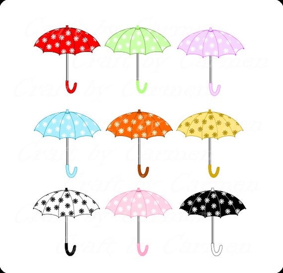 Umbrellas clip art rain weather digital art scrapbook
