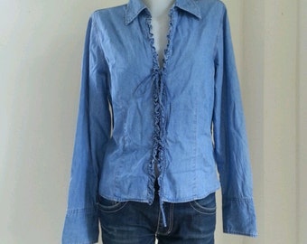 Vintage Tommy Hilfiger Blue Denim Jean Button Up Collared Shirt /size L