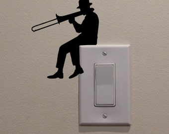 Man Playing Trombone On Light Switch (4.75"x4") - Bedroom/Home Decor Decal