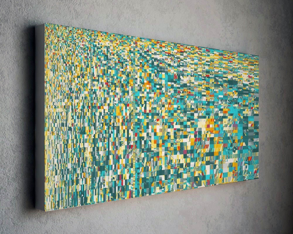 Large wall art Teal abstract Canvas art print by PhiliaModernArt