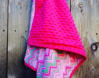 Pink chevron baby blanket - modern baby blanket - baby shower gift - minky baby blanket