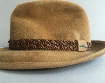 STETSON Tan Velour Fedora Sovereign Size 6 3/4 Lining Vintage Fedora Hat