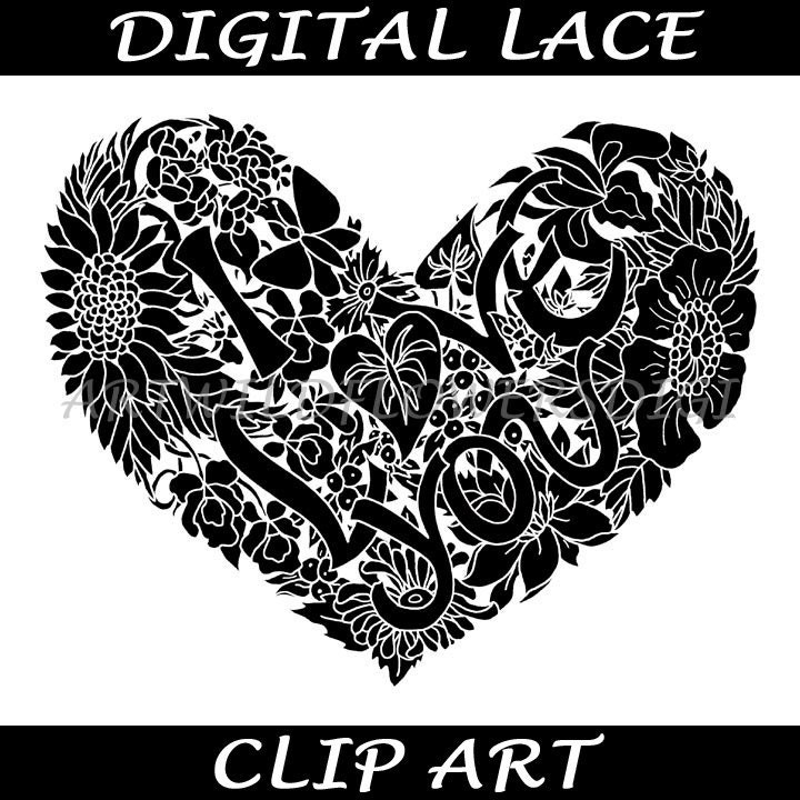 Black Lace Heart ClipArt I Love You Png by ArtWildflowersDigi