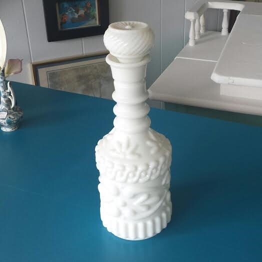 Vintage Milk Glass Liquor Decanter Bottle Carafe by FrugalFortune