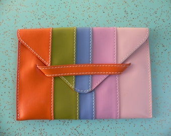FREE SHIPPING**** Horchow Travel Envelope Leather Pouch Rainbow Stripes Made in italy
