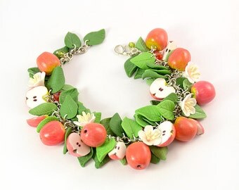 Apple cha cha charm Bracelet - Polymer clay jewelry - Handmade Polymer clay bracelet - Gift Fruit bracelet