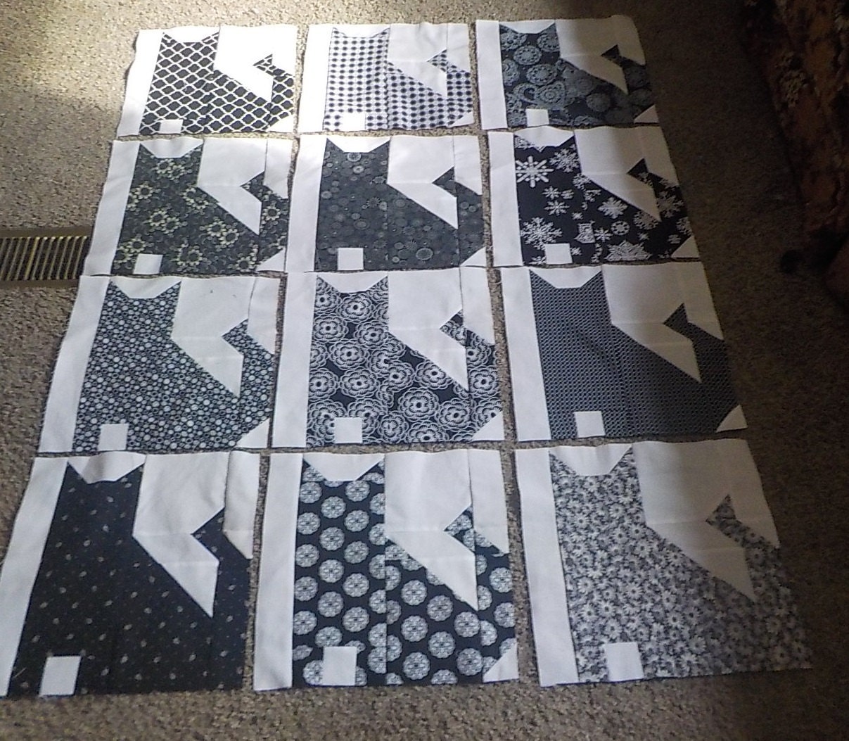 Hand Made Black and White Cat Quilt Blocks by KountreeCreations