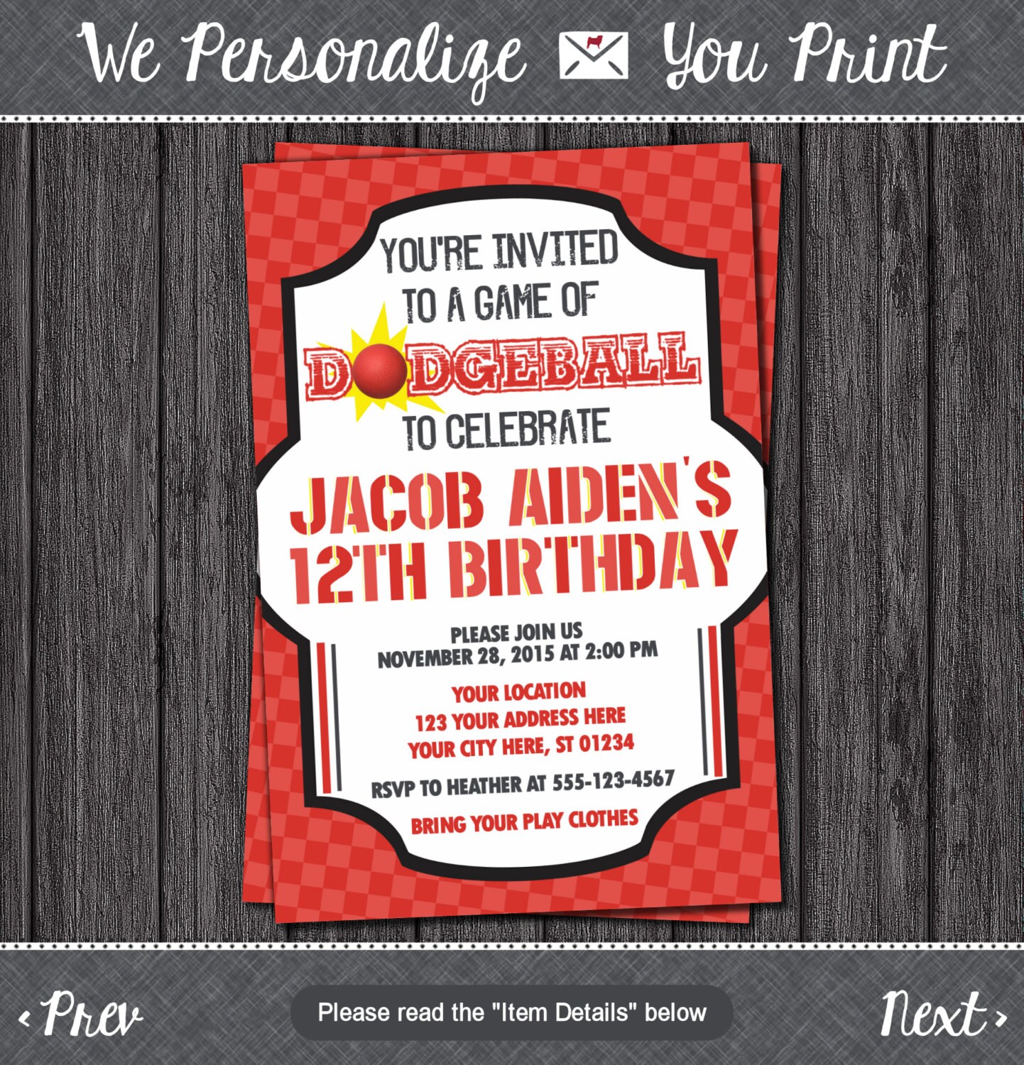 Dodgeball Birthday Invitation Sports Birthday by PuggyPrints