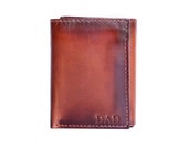 ZIP TRIFOLD Brown Mens Leather Wallet - PERSONALIZED Mens Wallet - Hidden Zip Pocket - Gifts for Men - Trifold Wallet