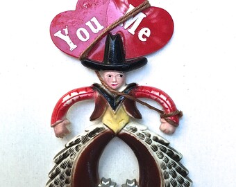 Celluloid Cowboy Heart Valentine Pin Brooch Component 1940's 1930's