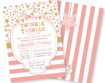 Twinkle Twinkle Little Star Birthday Invitation for Any Age | Customized | Pink and Gold | 5x7 | Personalized Star | DIGITAL PRINTABLE