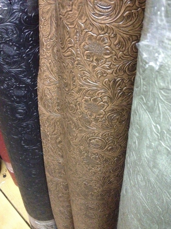 Spanish Rustica Tooled Faux Leather twotoned by WorthFabrics