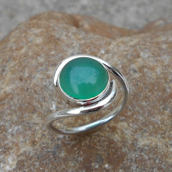 Green onyx Ring Natural Green Stone Ring-Select by 925silverArt