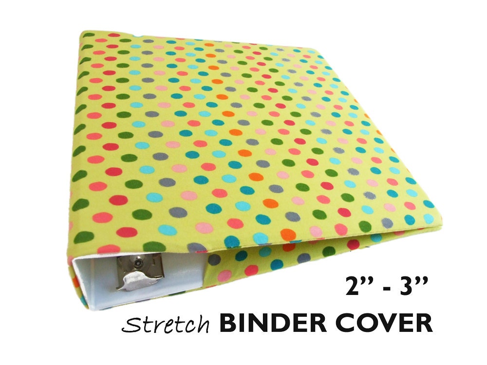 School Binder Cover GREEN POLKA DOT Fabric Stretch Binder