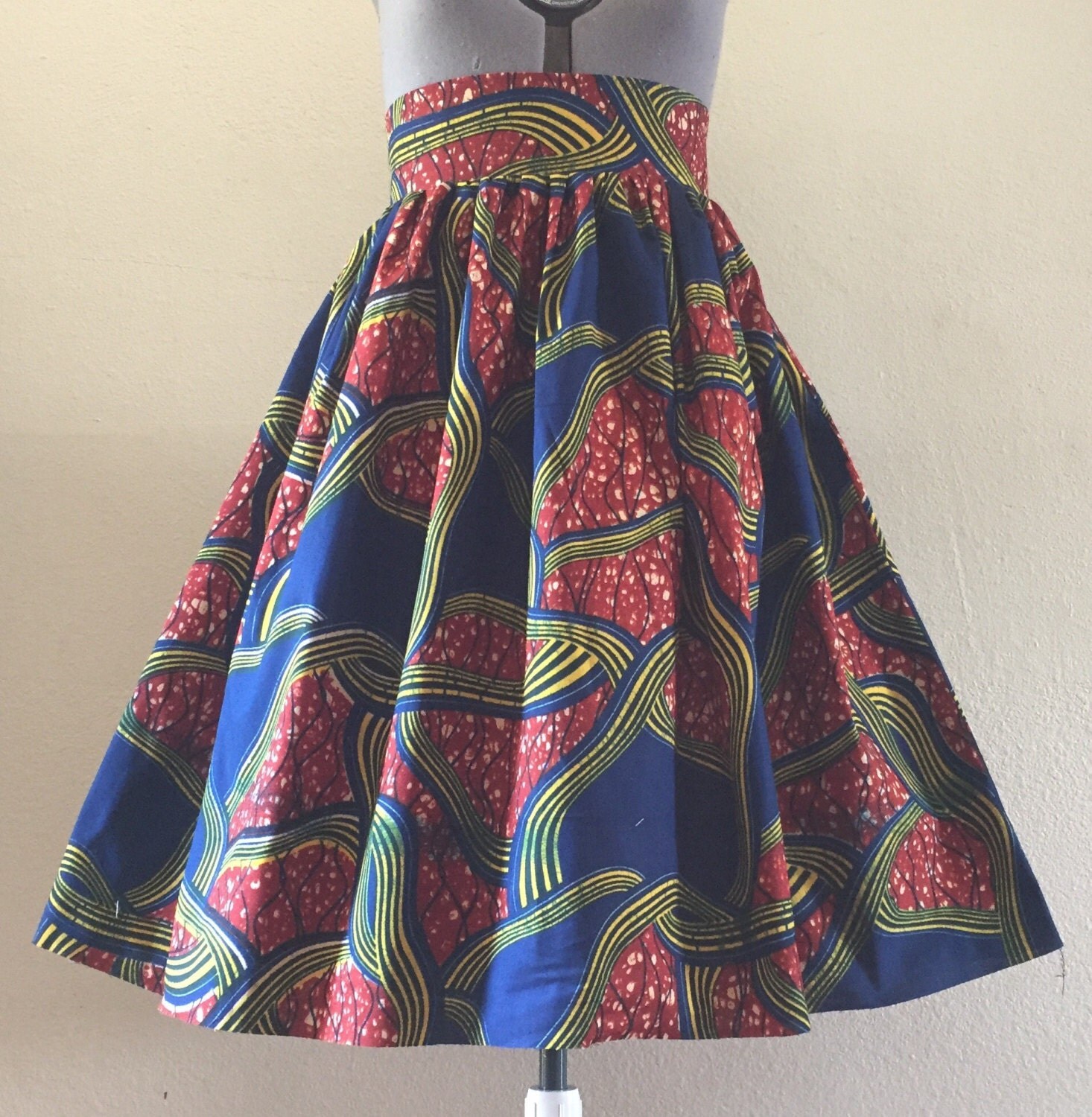 Beautiful African Wax Print High Waisted Skirt Fit and Flare