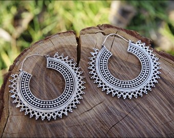 Silver earrings. Tribal earrings ethnic style. Boho earrings.