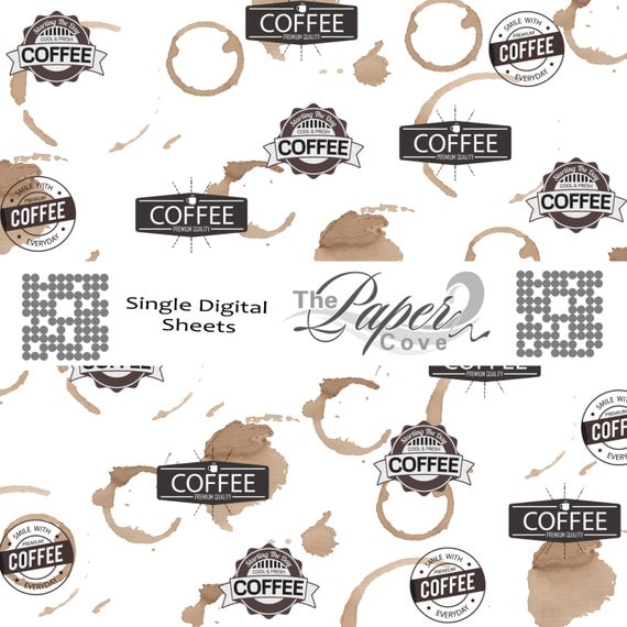 Single Sheet Digital Coffee Themed Scrapbook Paper for Card
