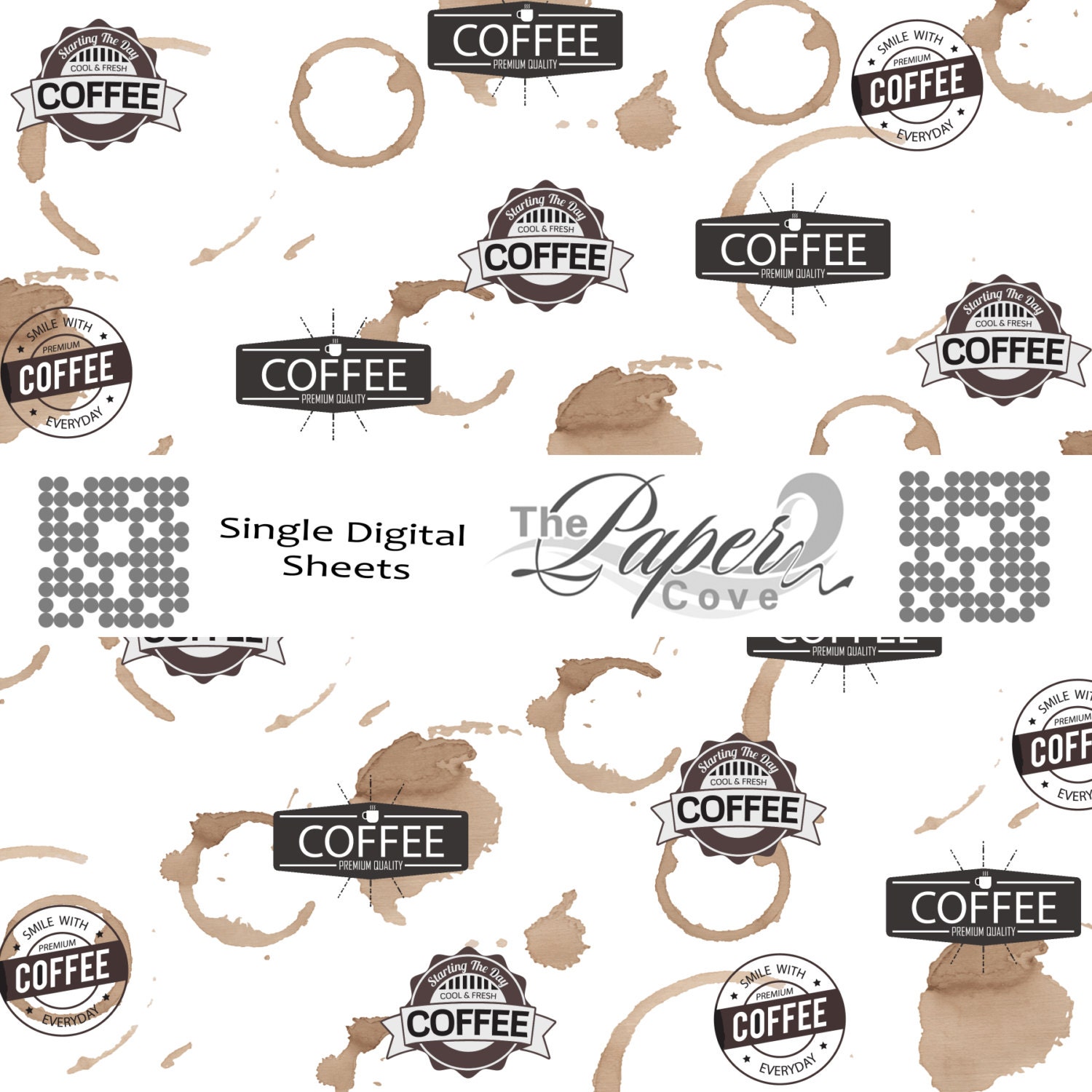Single Sheet Digital Coffee Themed Scrapbook Paper for Card