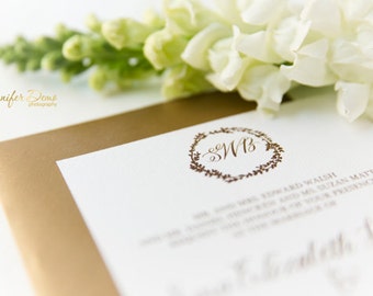 Rustic Wedding Invitation // Gold // Monogram // Floral