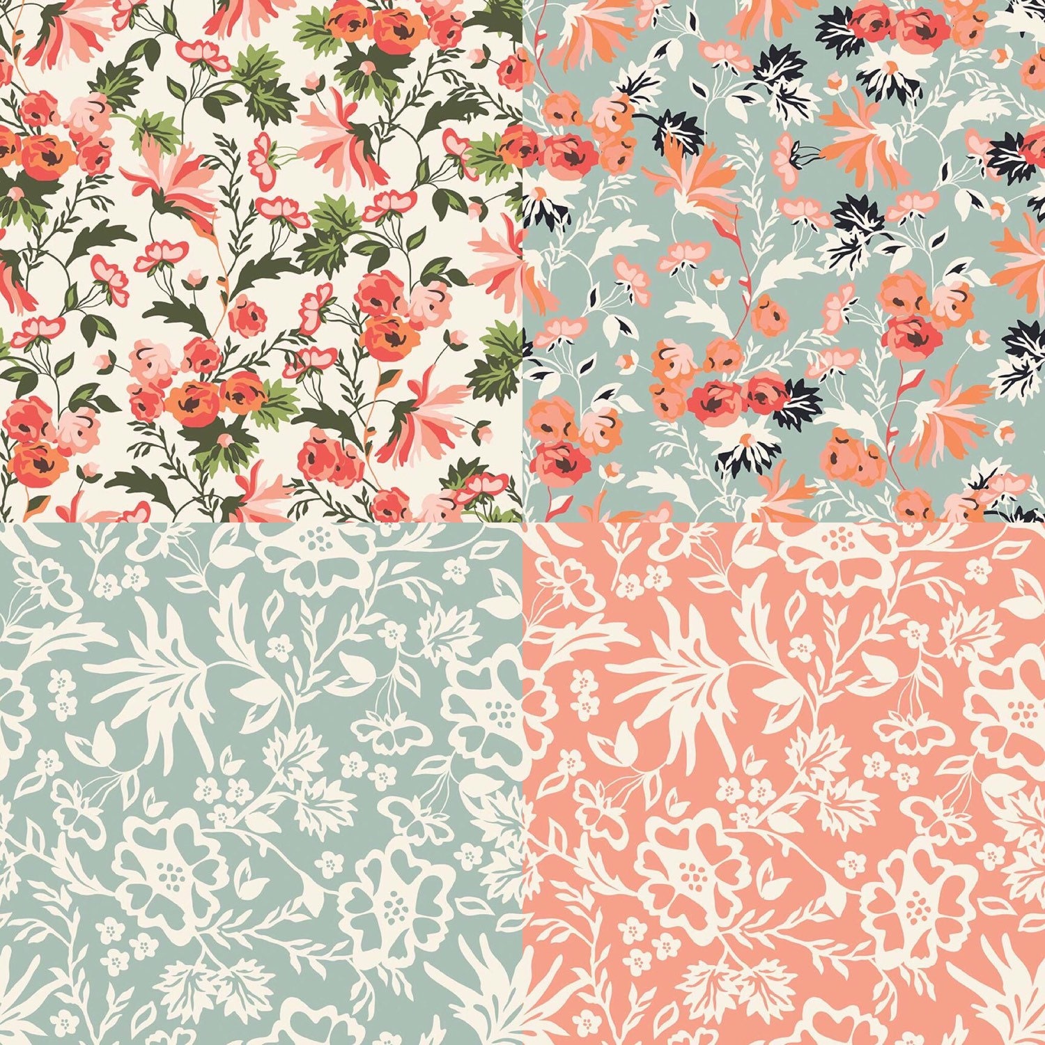 Coral mint girl nursery bedding set. Duvet cover and