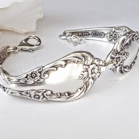 Sterling Silver Centre Spoon Bracelet Vintage by AntiqueSilverArt