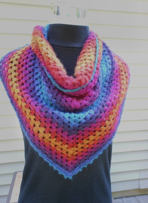 crochet shawette soft multicolor granny square shawl ladies