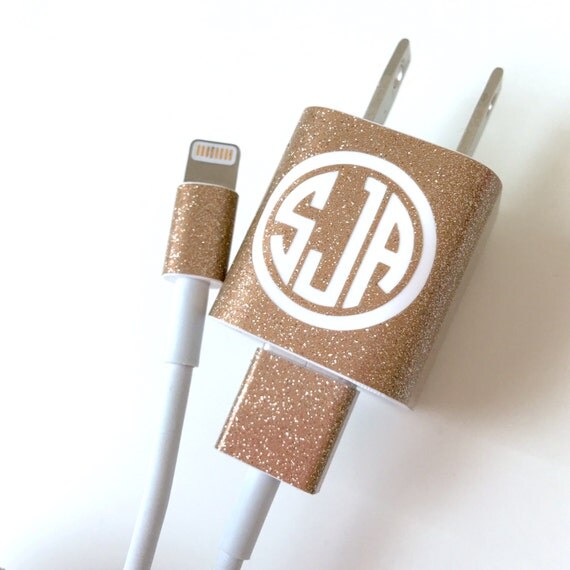 Glitter Monogram iPhone Charger Wrap Decal by TheGatorbug on Etsy