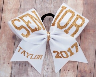 Senior cheer bow - cheer bows - senior 2018 - senior night cheer bow - white and gold cheer bow - graduation bow - dance bows - senior 2018