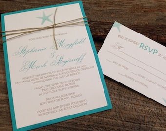 Beach Wedding Invitation Set,Starfish Wedding Invitation,Destination Wedding Invitation,Ocean Wedding Invitation,Aqua Wedding Invitation