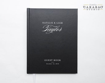 black wedding guest book, wedding guestbook, custom guest book, journal, notebook, blank, lined - Little Carabao Studio - #SB104
