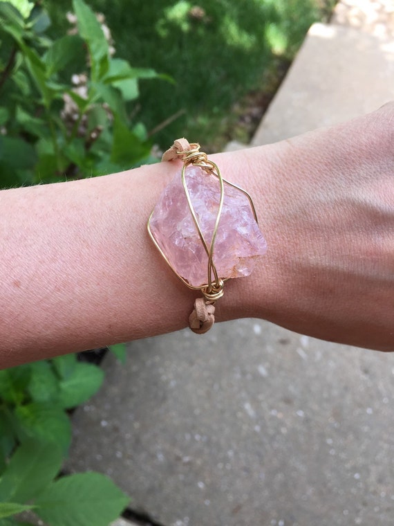 Rose Quartz Bracelet Raw Crystal Bracelet Rose Quartz