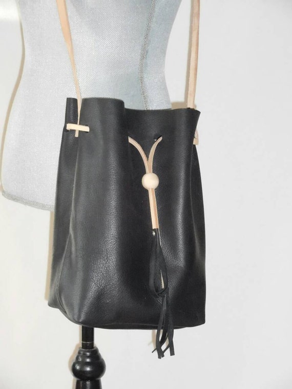 Black Leather bucket bag