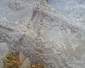 Silver Floral Lace Trim Venice Embroidered Tulle Lace Trim 5.51 Inches Wide 1 Yard L0437