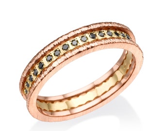 Black Diamonds, 14k Gold Ring, Diamond Ring, Rose gold ring, Multicolor Ring, Black Diamonds rings, Designed gold Ring, 14K rose rings