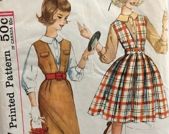 Simplicity 3655 vintage 1960's girls blouse & jumper w/two skirts sewing pattern size 12 bust 31 or size 14 bust 33