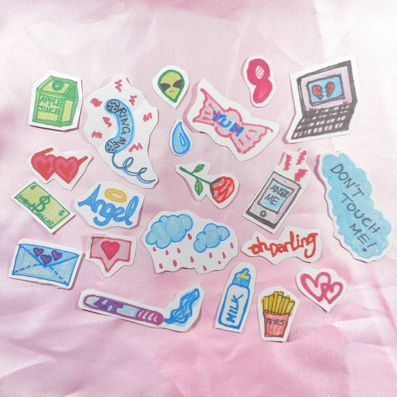 Items similar to 21 Stickers Hand Illustration Pastel Kawaii Tumblr on Etsy