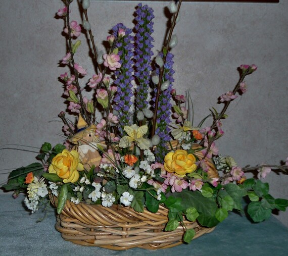 Lovely Mixed Floral Arrangement In Wicker Basket Home