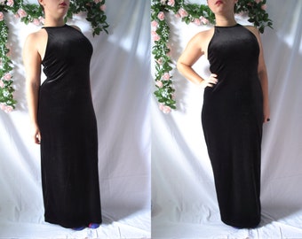Vintage 80s Velvet Bodycon Dress 80s New Years Cocktail Dress Vintage Black Formal Dress 80s New Wave Glam Prom Dress Halter Evening Dress