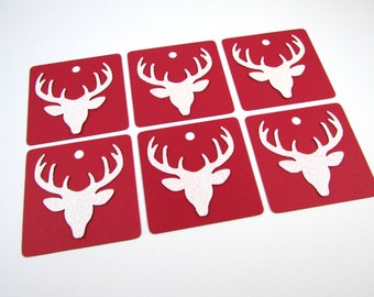 Reindeer Gift Tags, Christmas Gift Tags, SET OF 6, Handmade Tags, Glitter gift Tags