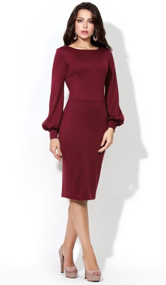 Burgundy Elegant dress Formal dress Wedding knee length dress