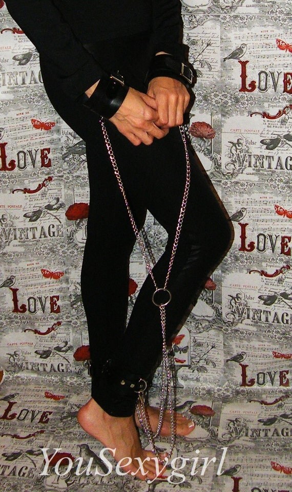 Leather hand and leg cuffs with chains FREE SHIPPING
